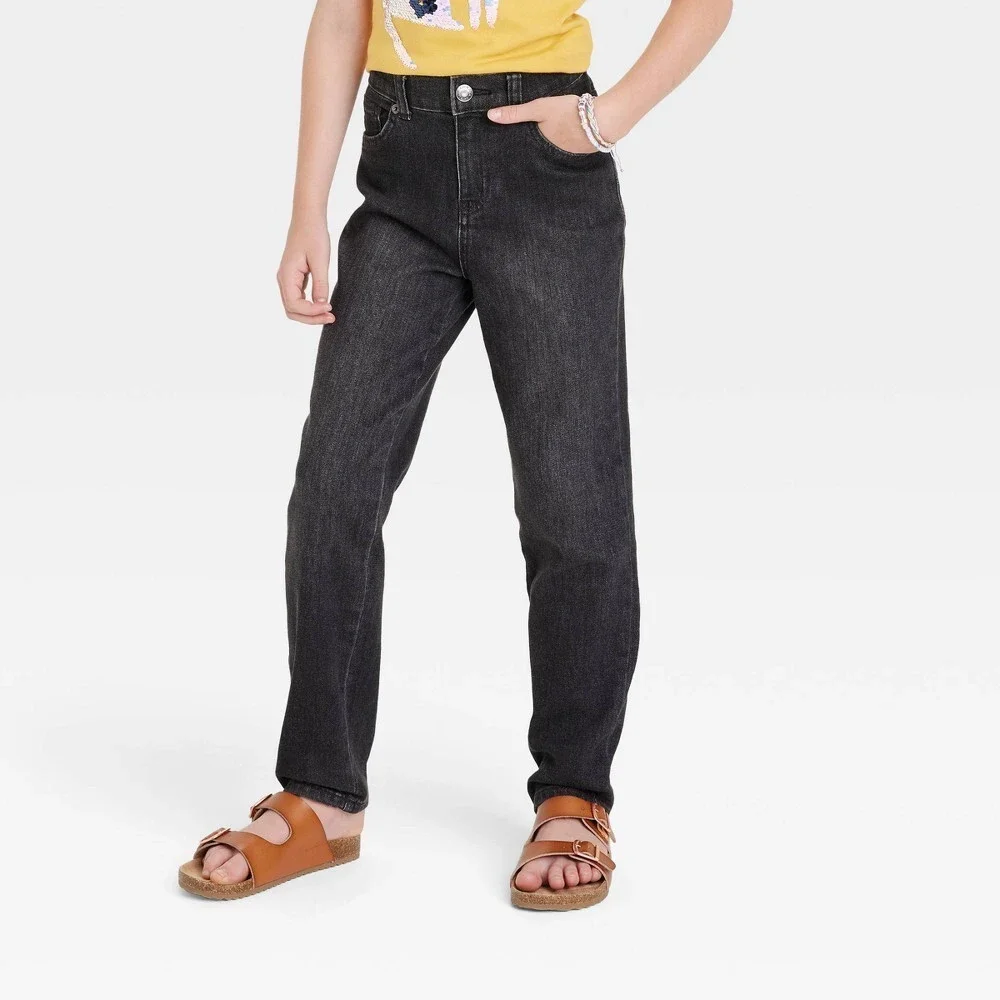 Girls' High Rise Ankle Straight Leg Jeans - Cat & Jack Black Size 6